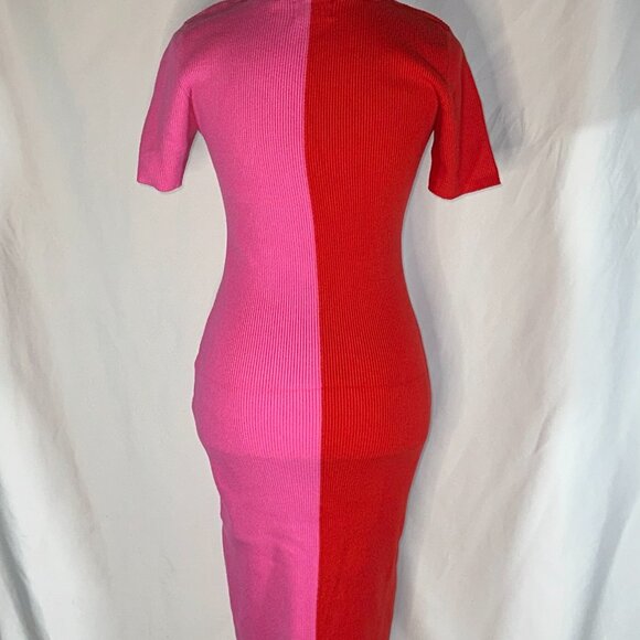 Share Andree by Unit Pink and Red Color Block Dress Bodycon Ribbed Size Small - Picture 4 of 10